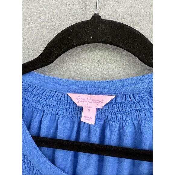 Lilly Pulitzer Womens Blue Smocked Quarter Sleeve Essie Mini Tunic Dress Small - Picture 4 of 10